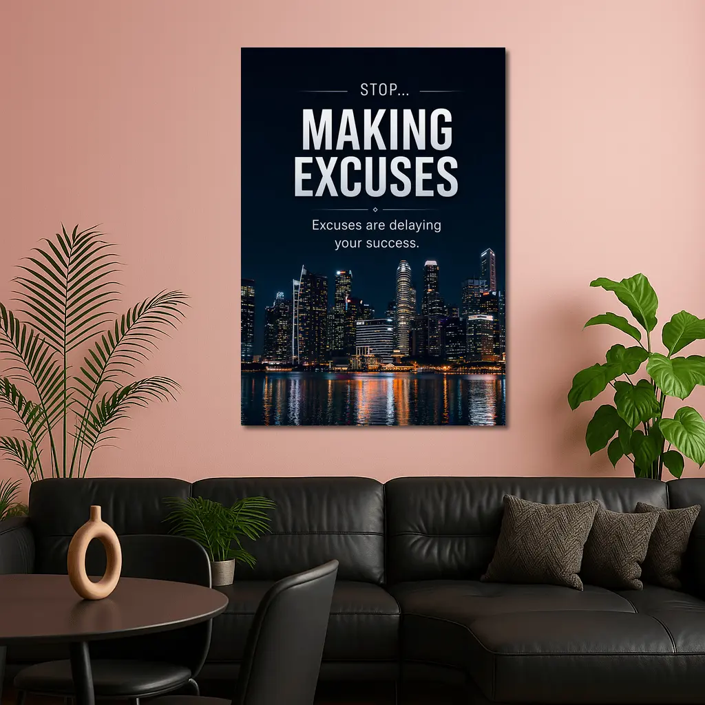 Stop Making Excuses City Night Skyline – Wall Art