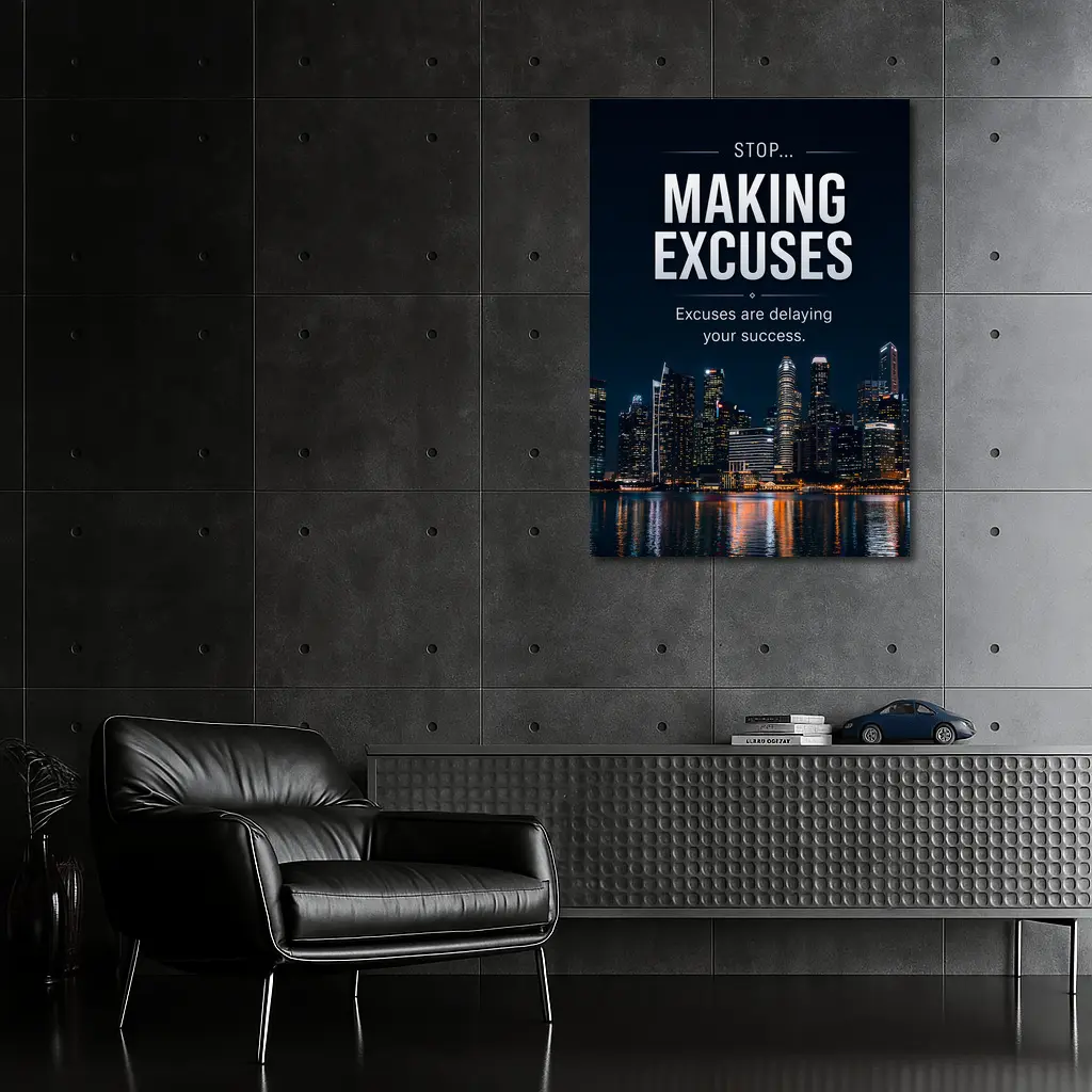 Stop Making Excuses City Night Skyline – Wall Art
