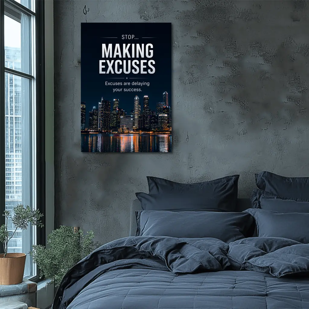 Stop Making Excuses City Night Skyline – Wall Art