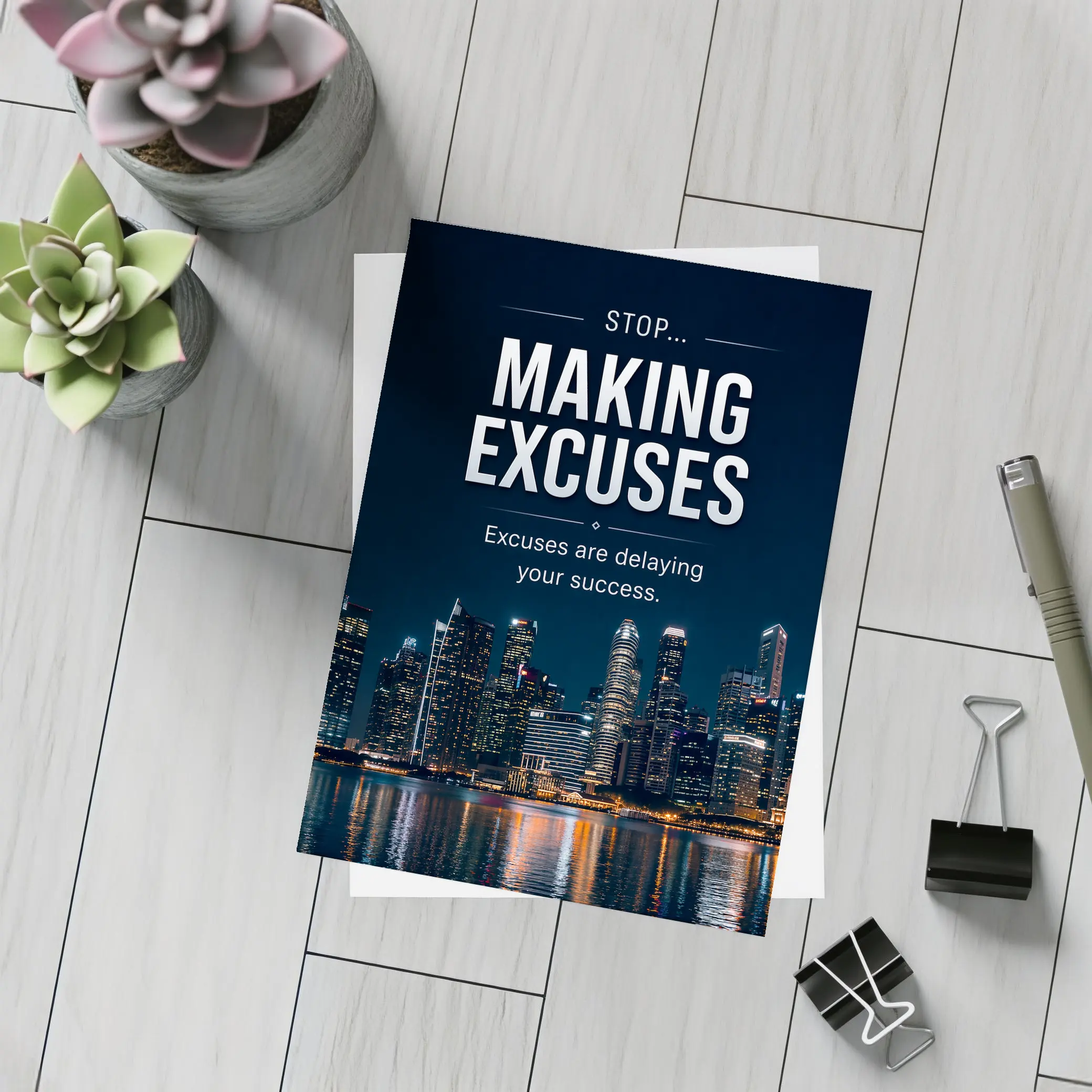 Stop Making Excuses City Night Skyline – Postcards