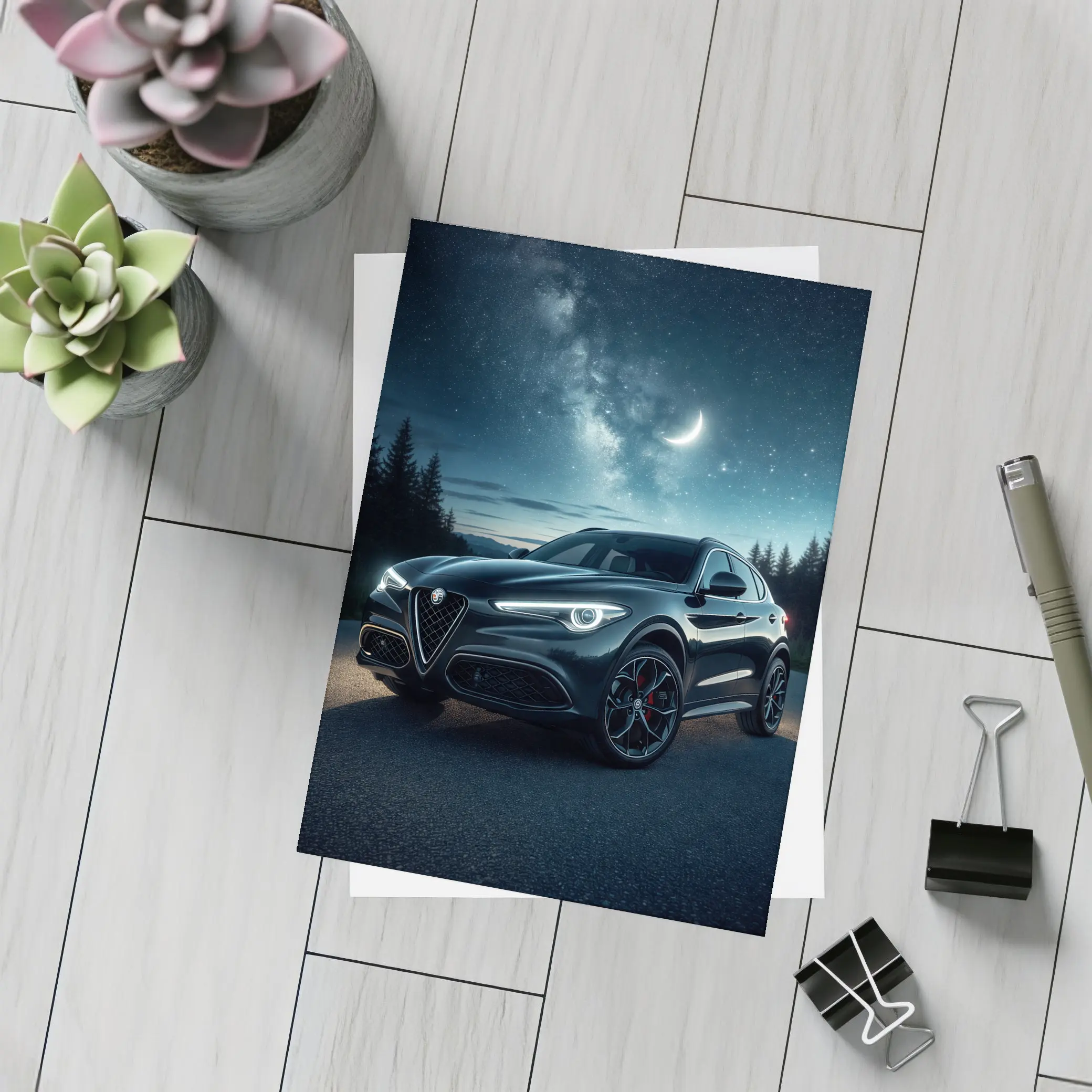 Alfa Romeo Stelvio Under Starry Night Sky – Postcards