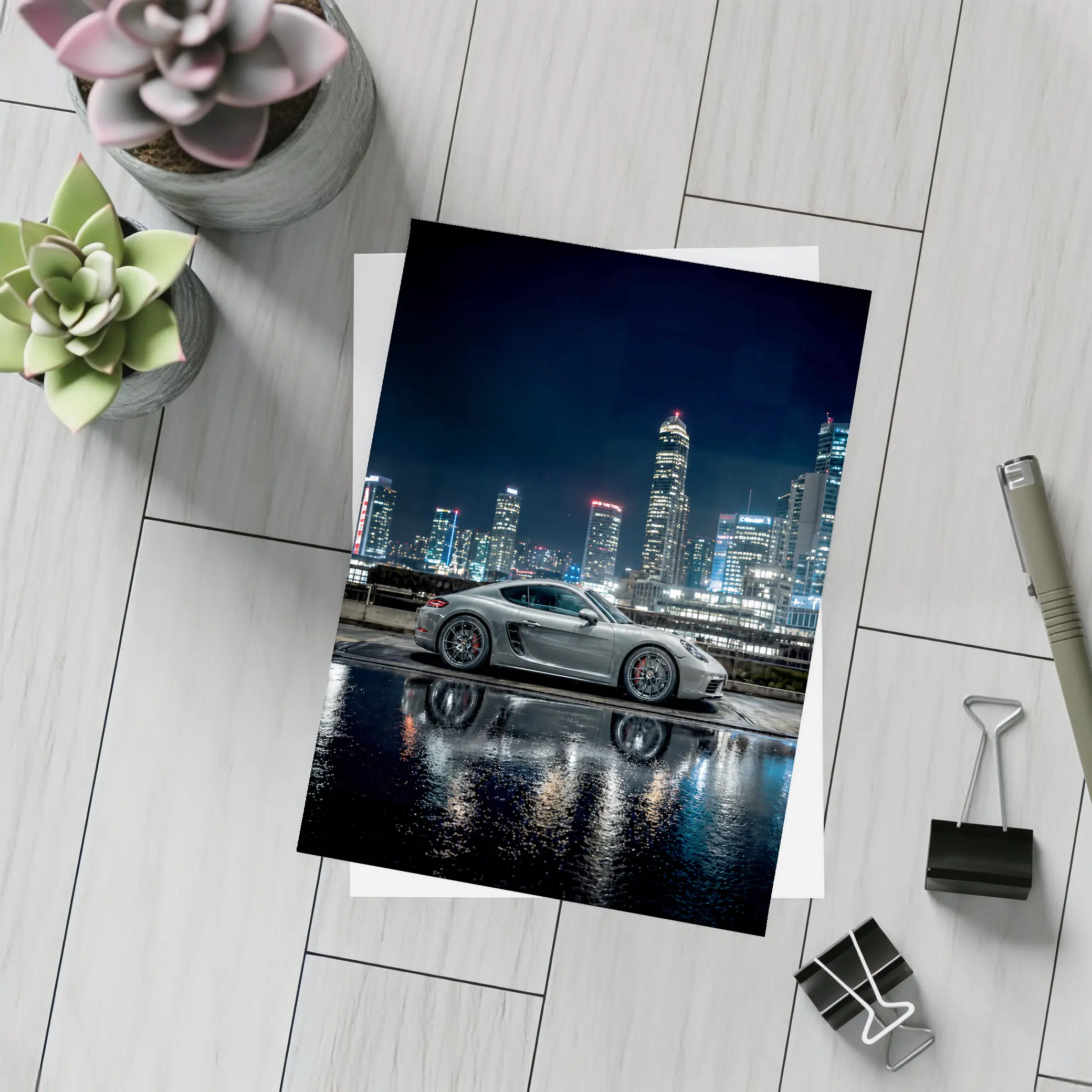 Porsche 718 Cayman City Night Skyline – Postcards