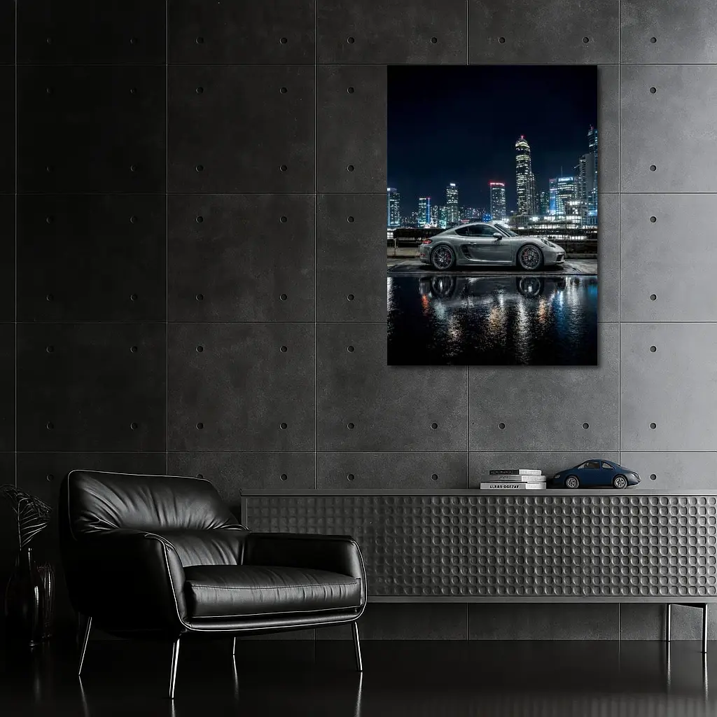 Porsche 718 Cayman City Night Skyline – Wall Art