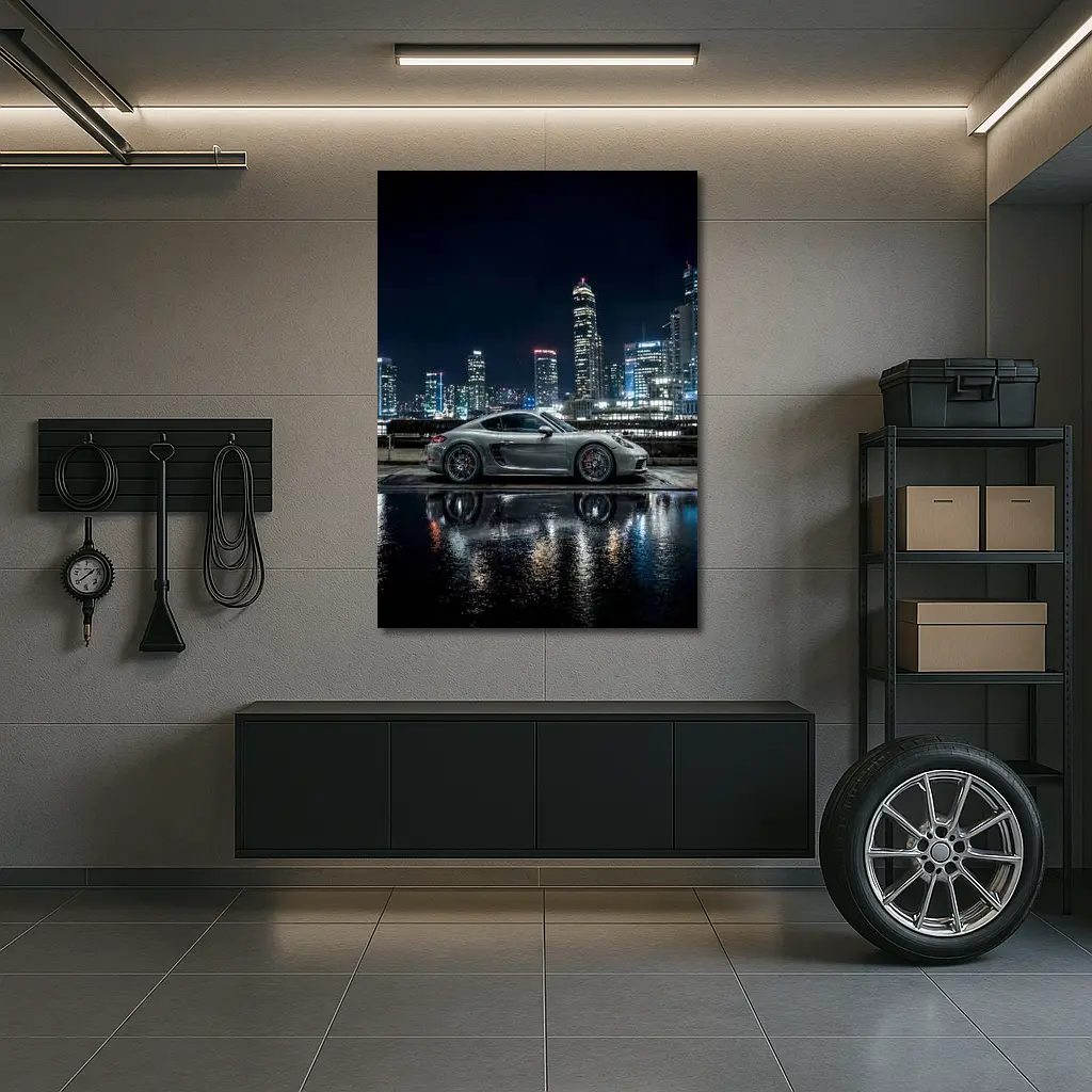 Porsche 718 Cayman City Night Skyline – Wall Art