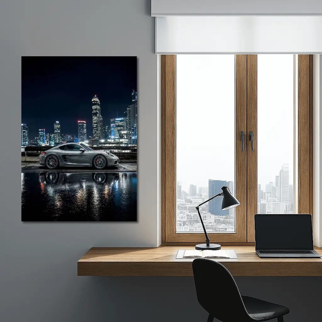 Porsche 718 Cayman City Night Skyline – Wall Art