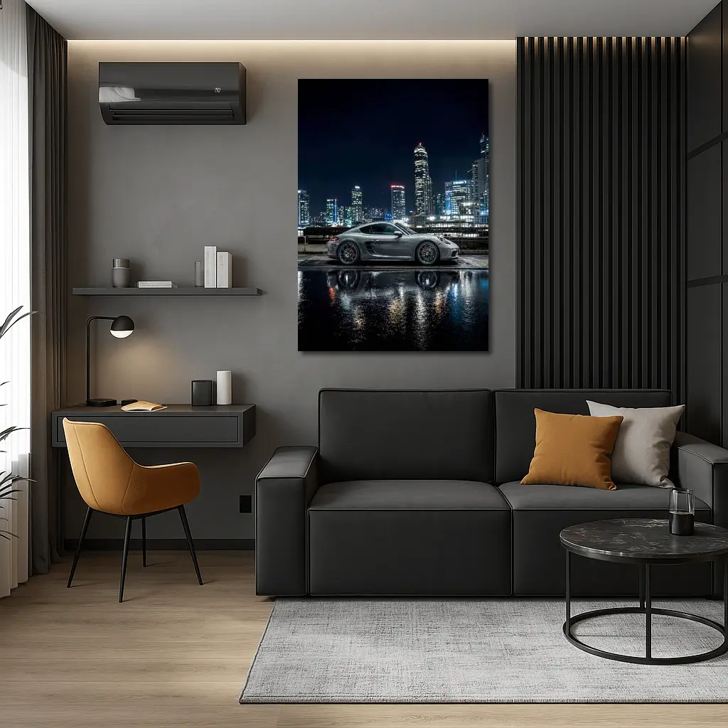 Porsche 718 Cayman City Night Skyline – Wall Art
