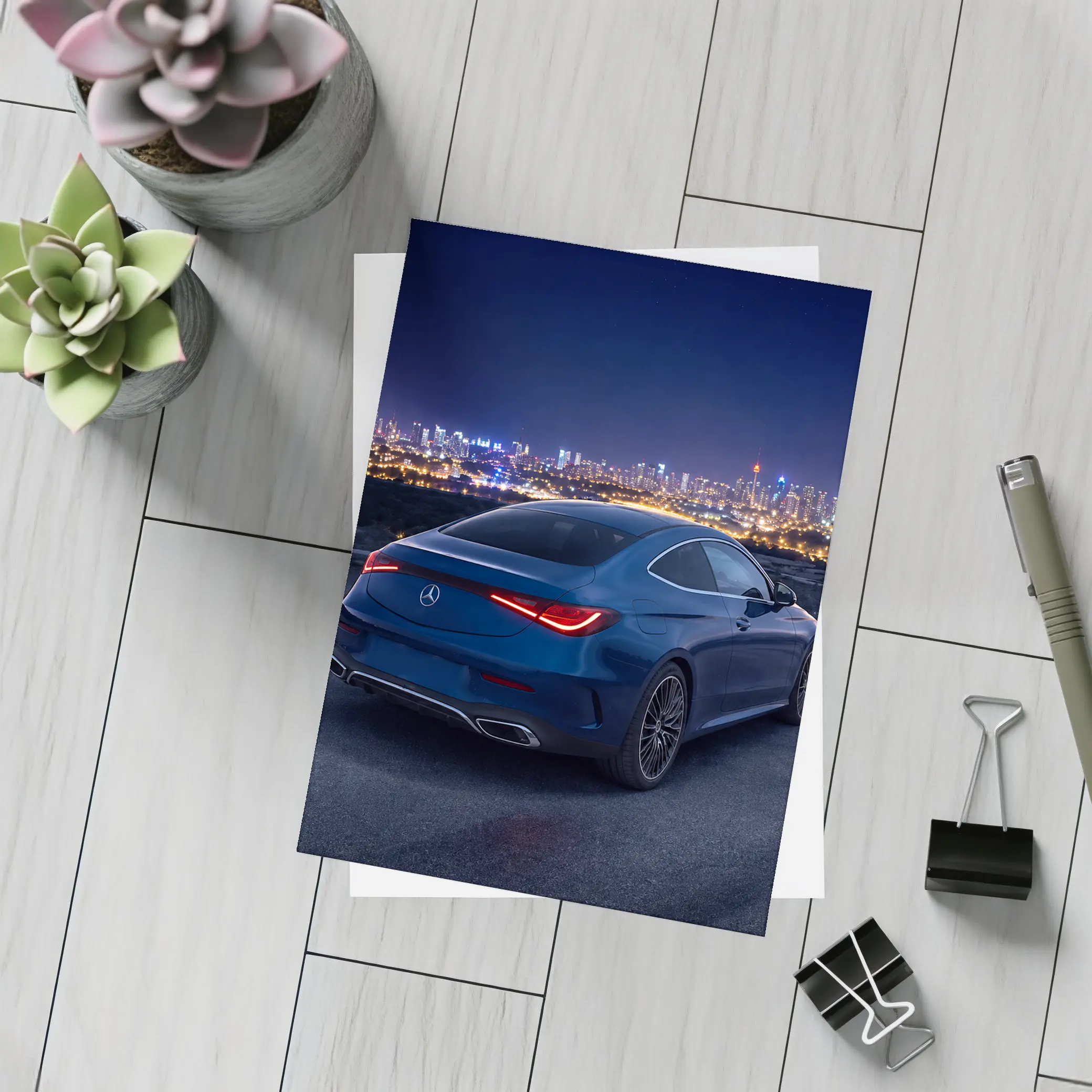 Mercedes CLE Coupe Blue City Night – Postcards