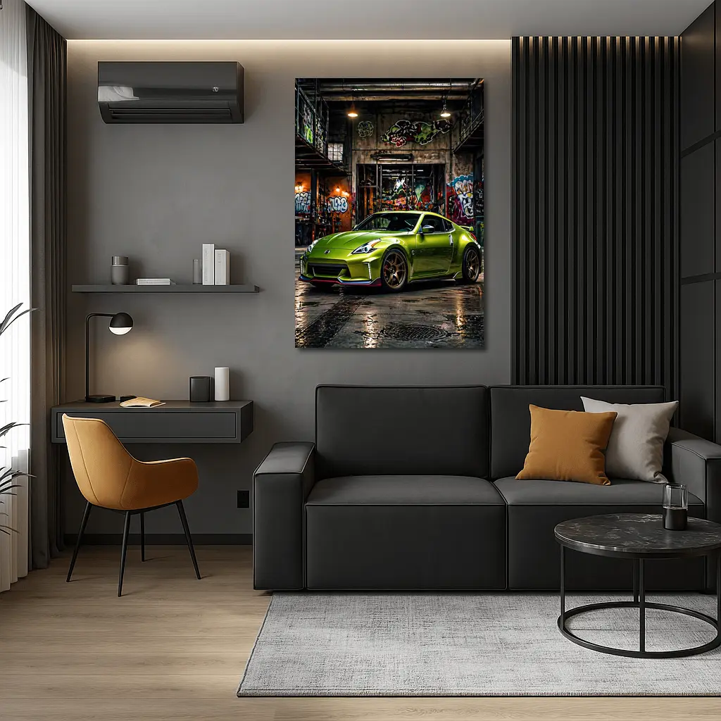 Nissan 370Z Green Graffiti Warehouse Scene – Wall Art