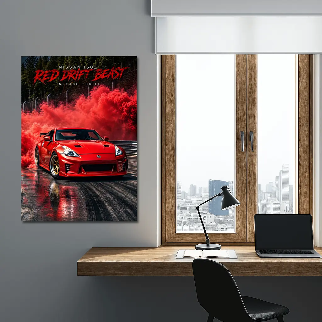 Nissan 350Z Red Drift Beast Smoke – Wall Art