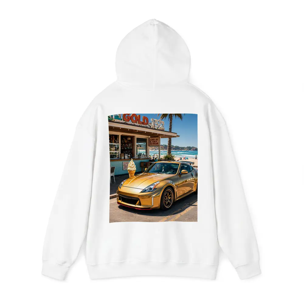 Gold Nissan 370Z Parked at Beach Shack – Hoodies