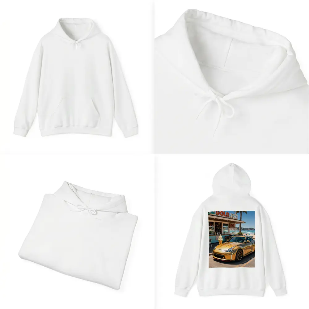 Gold Nissan 370Z Parked at Beach Shack – Hoodies