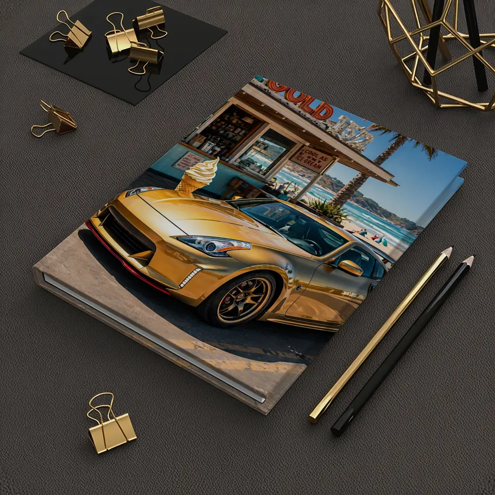 Gold Nissan 370Z Parked at Beach Shack – Notebooks