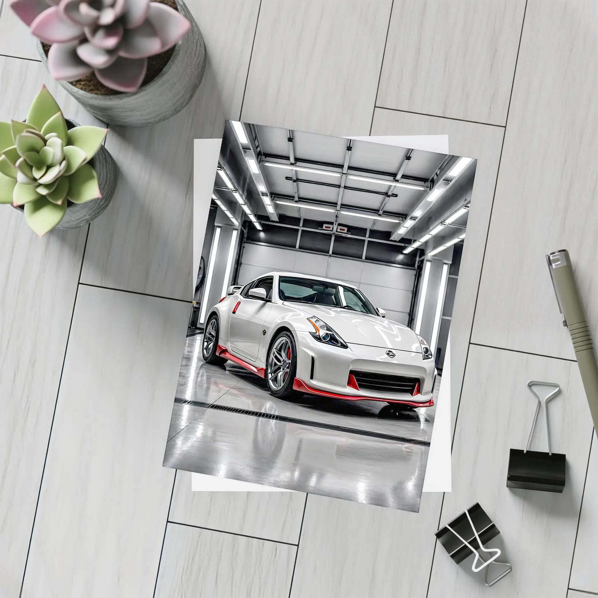 Nissan 370Z Nismo White Garage Sport Car – Postcards