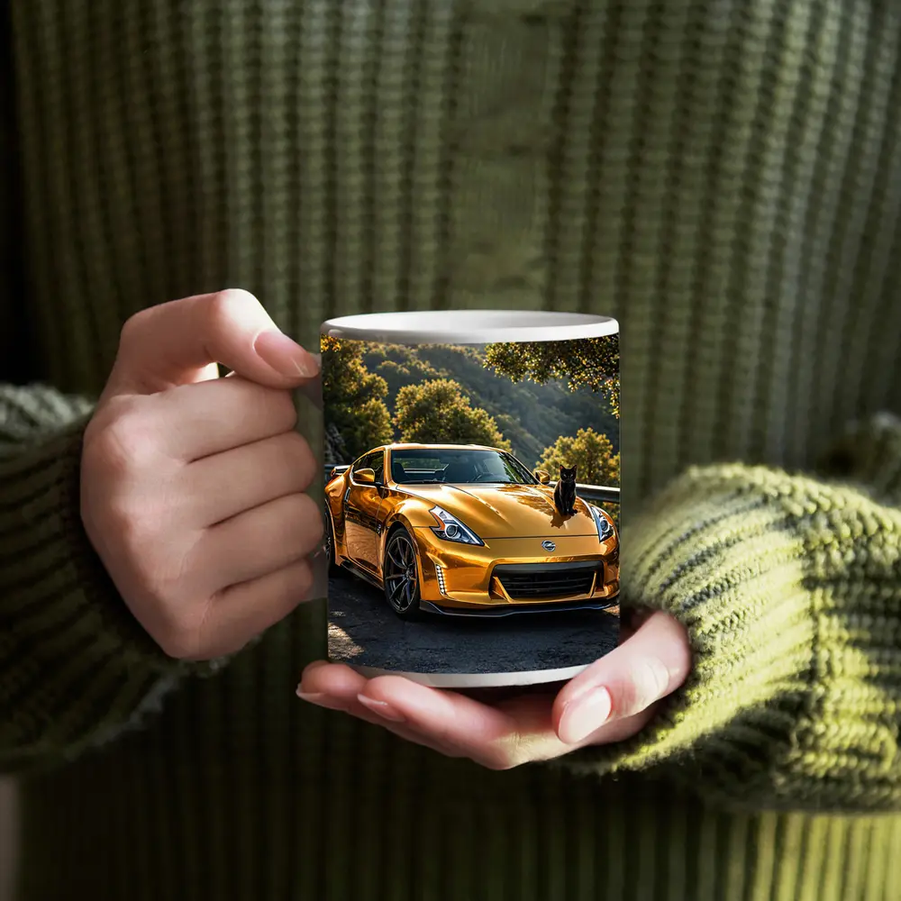Gold Nissan 370Z Black Cat Mountain Road – Mugs