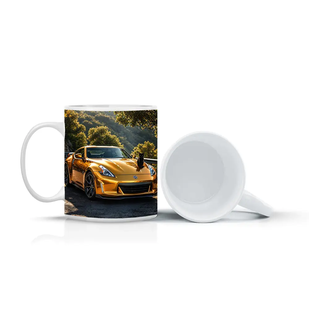 Gold Nissan 370Z Black Cat Mountain Road – Mugs