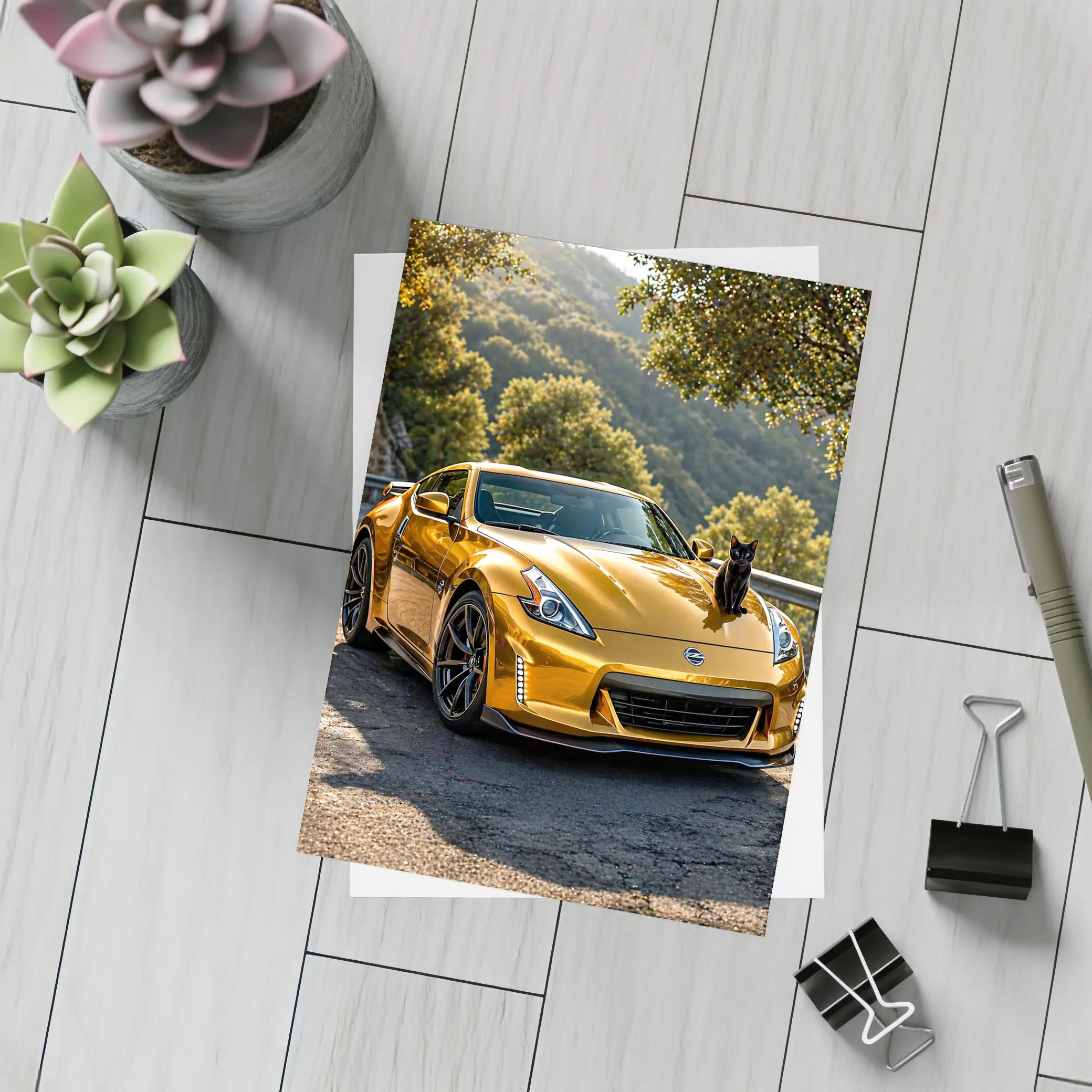 Gold Nissan 370Z Black Cat Mountain Road – Postcards