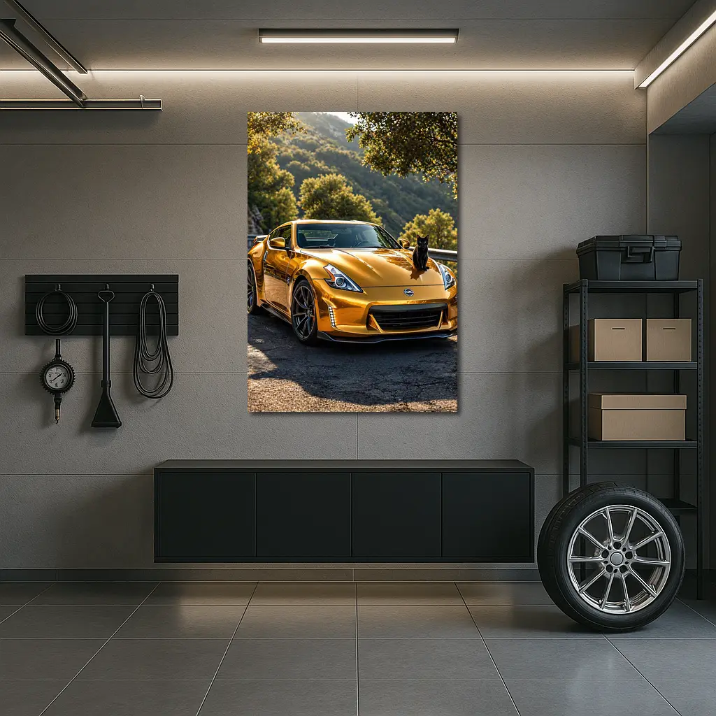 Gold Nissan 370Z Black Cat Mountain Road – Wall Art