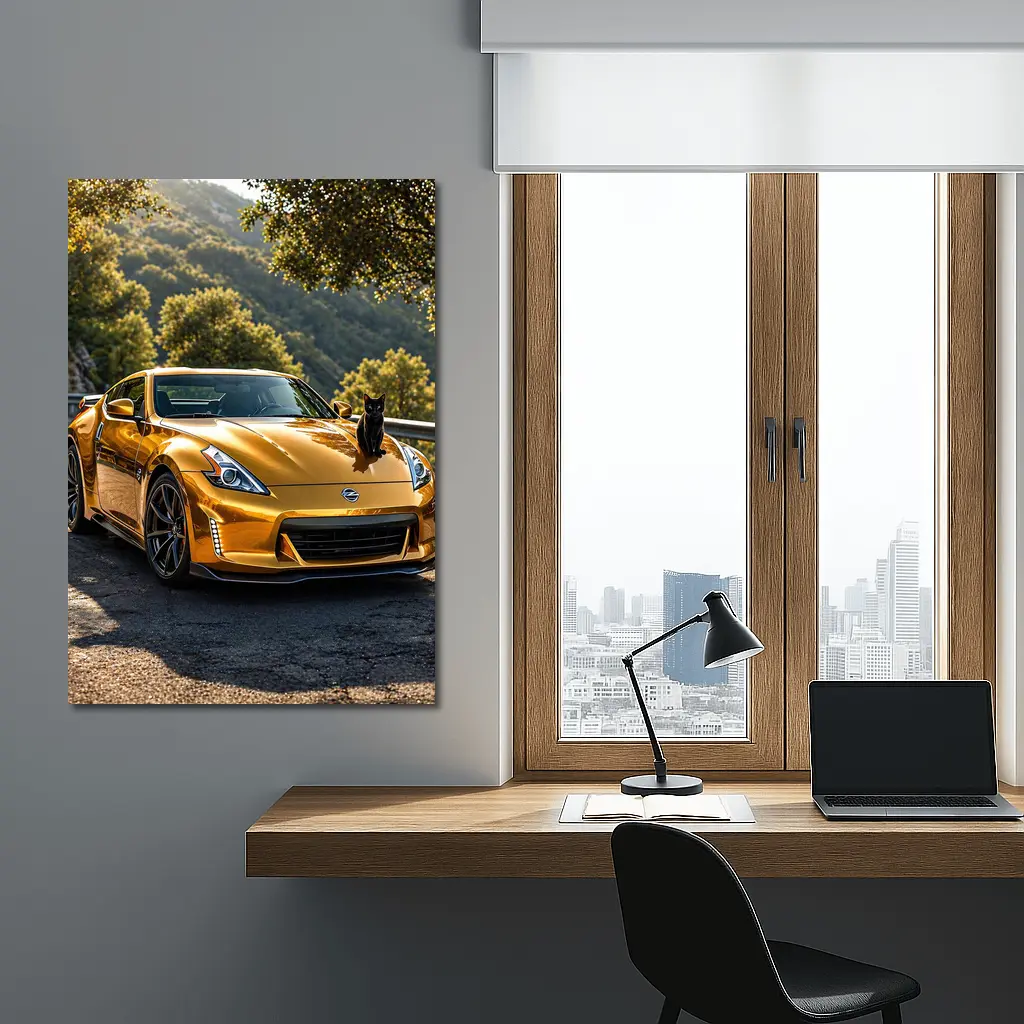 Gold Nissan 370Z Black Cat Mountain Road – Wall Art