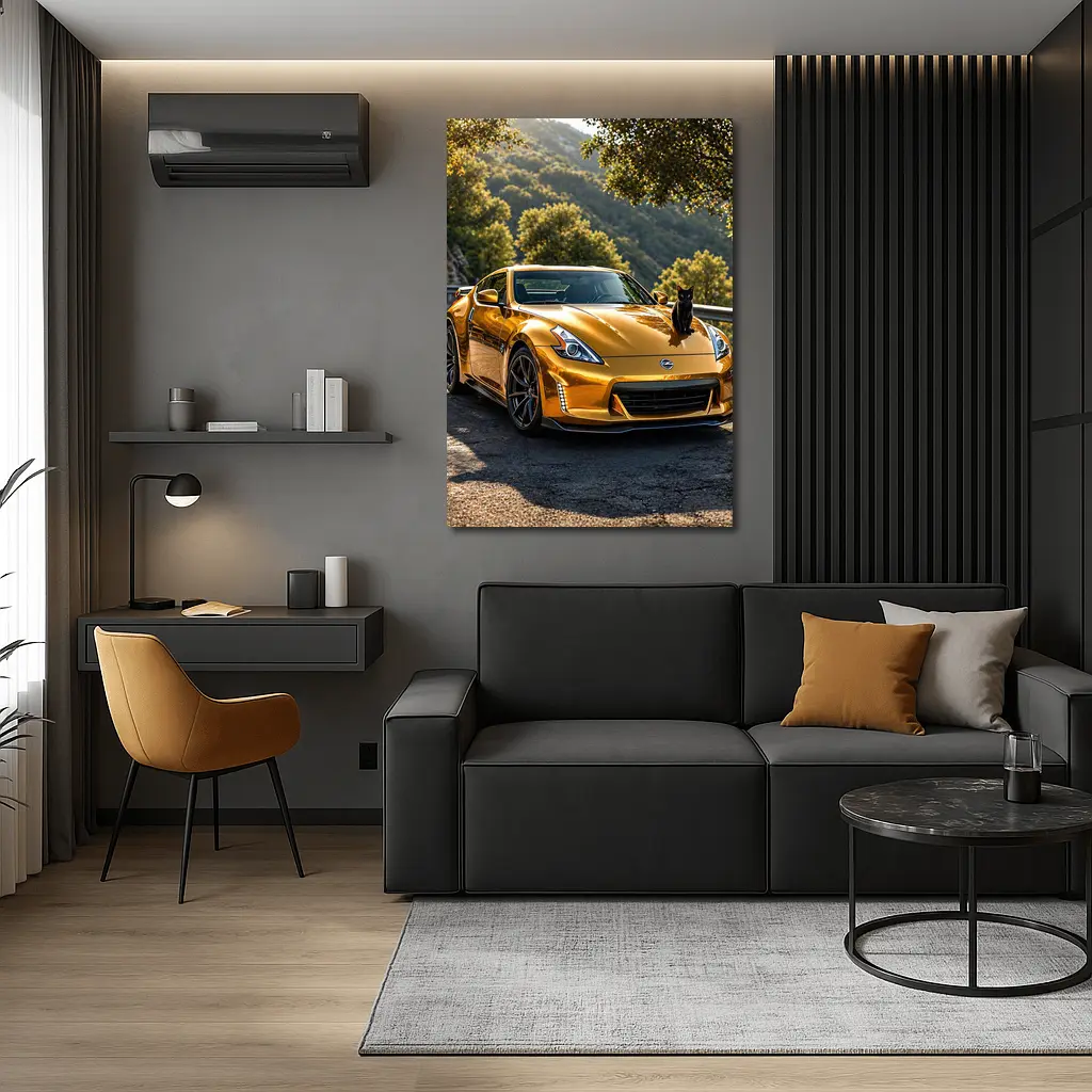 Gold Nissan 370Z Black Cat Mountain Road – Wall Art