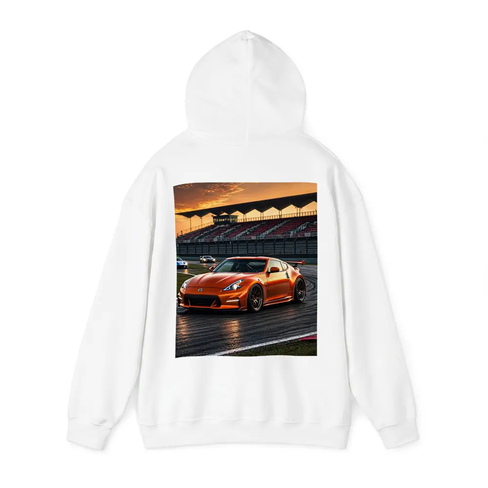 Nissan 370Z Orange Racing On Track Sunset – Hoodies