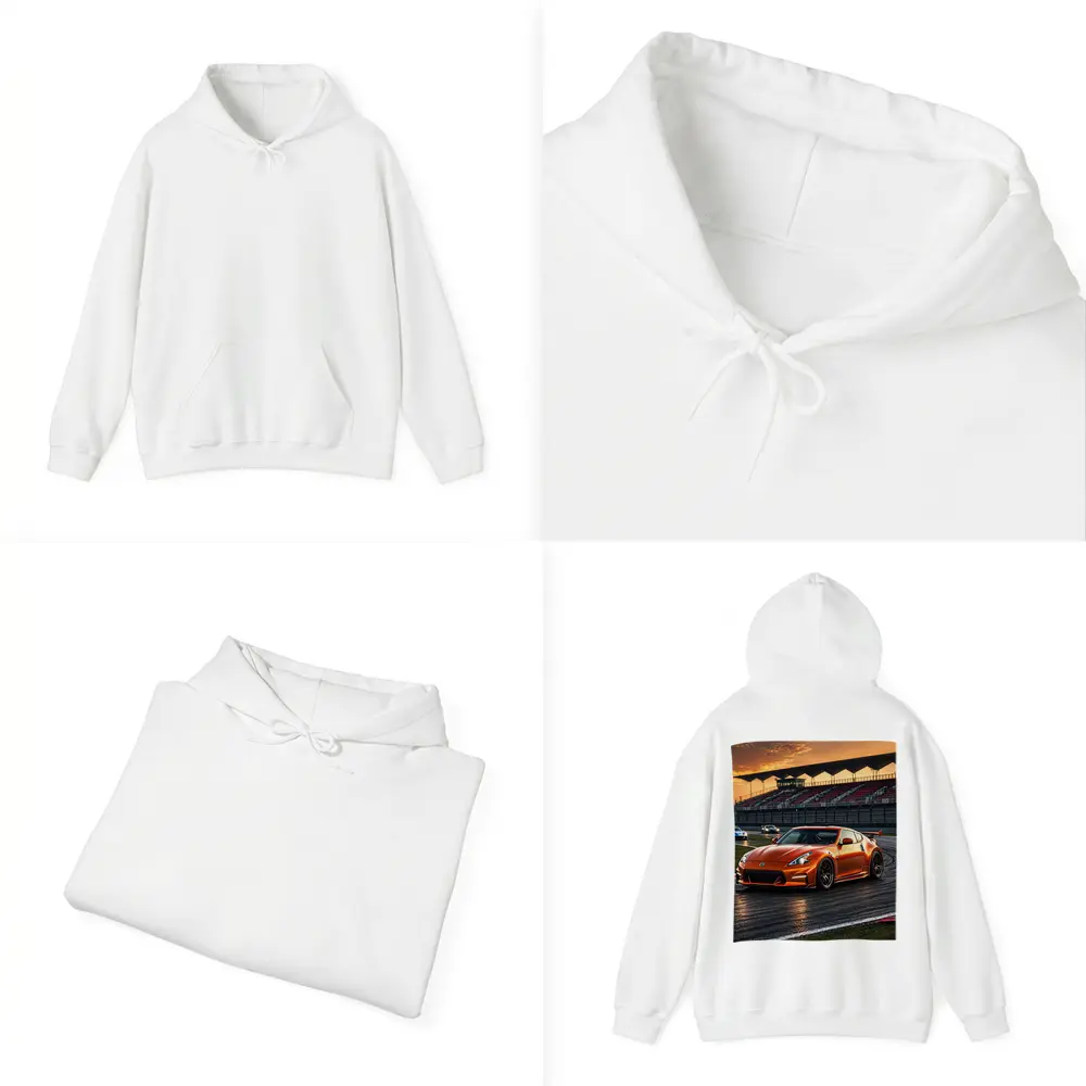 Nissan 370Z Orange Racing On Track Sunset – Hoodies