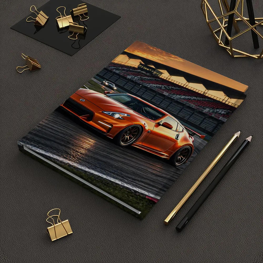 Nissan 370Z Orange Racing On Track Sunset – Notebooks