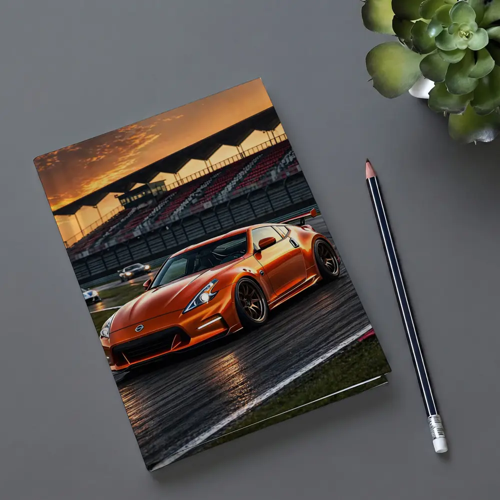 Nissan 370Z Orange Racing On Track Sunset – Notebooks
