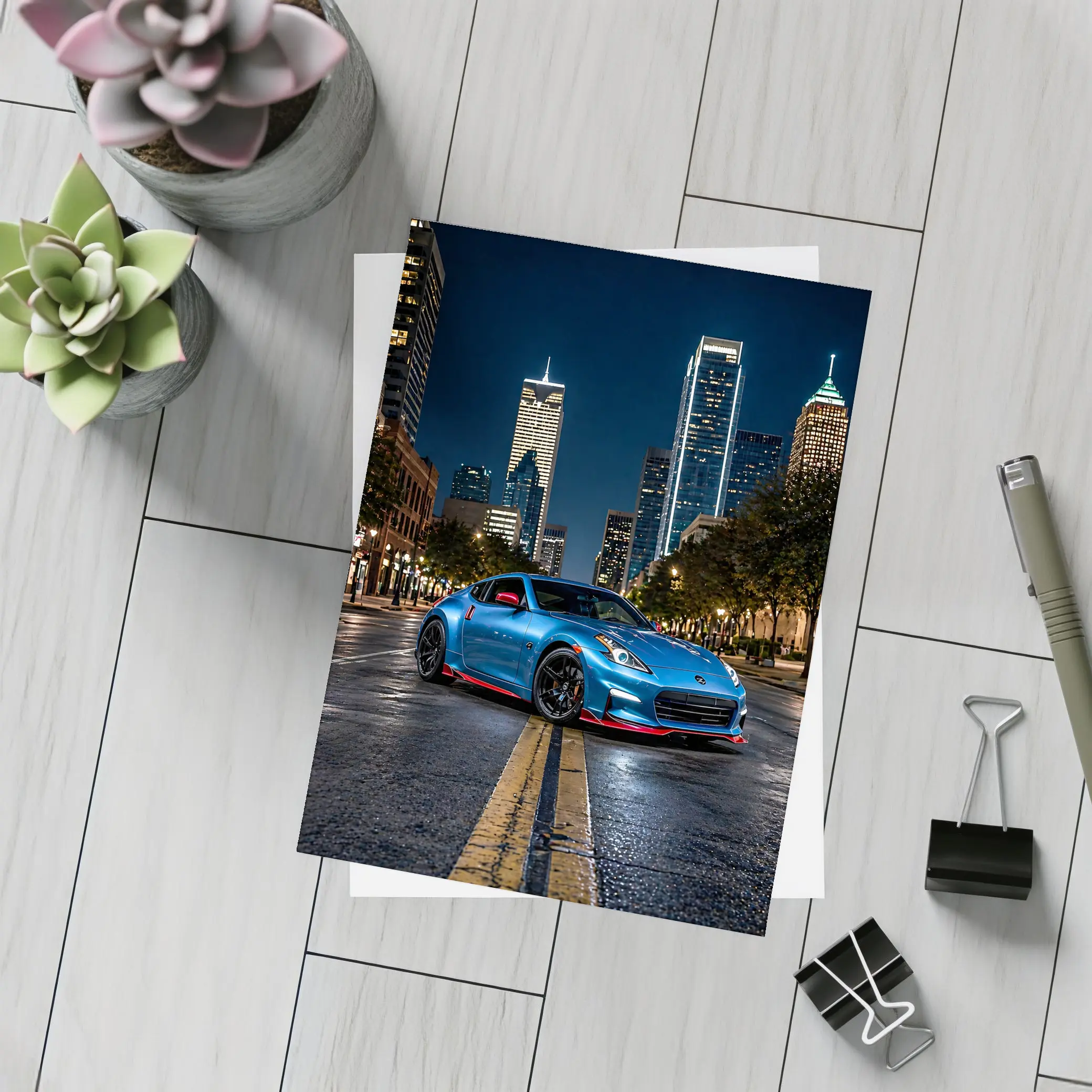 Nissan 370Z Blue City Night Street – Postcards