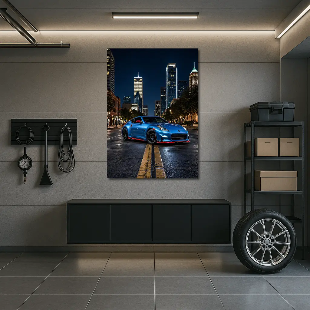 Nissan 370Z Blue City Night Street – Wall Art