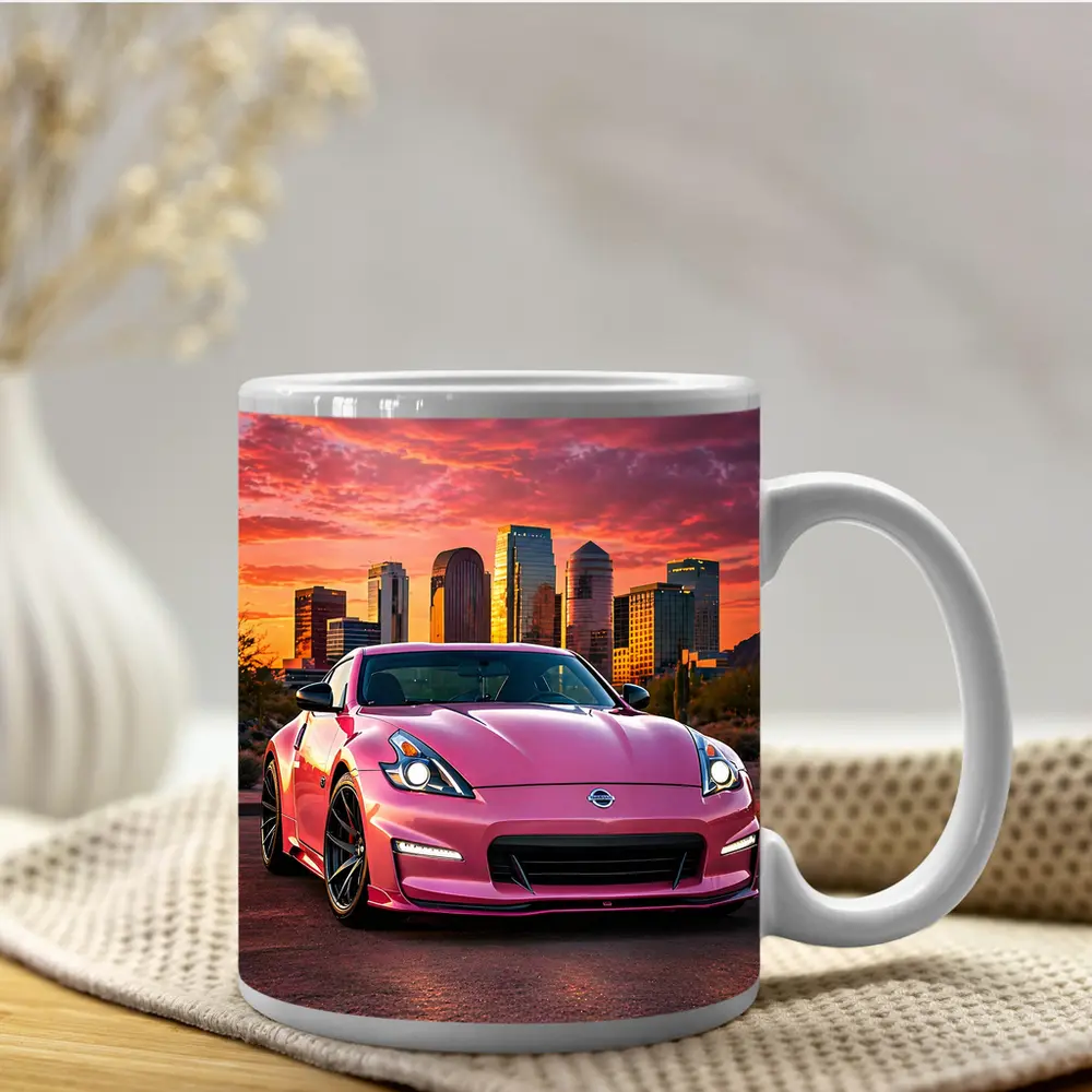 Pink Nissan 370Z City Sunset Sky – Mugs