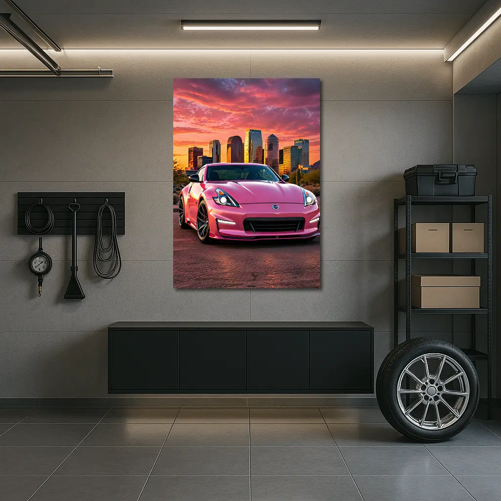 Pink Nissan 370Z City Sunset Sky – Wall Art