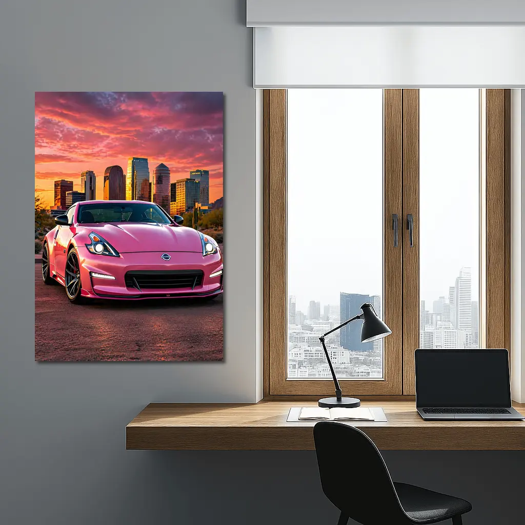 Pink Nissan 370Z City Sunset Sky – Wall Art