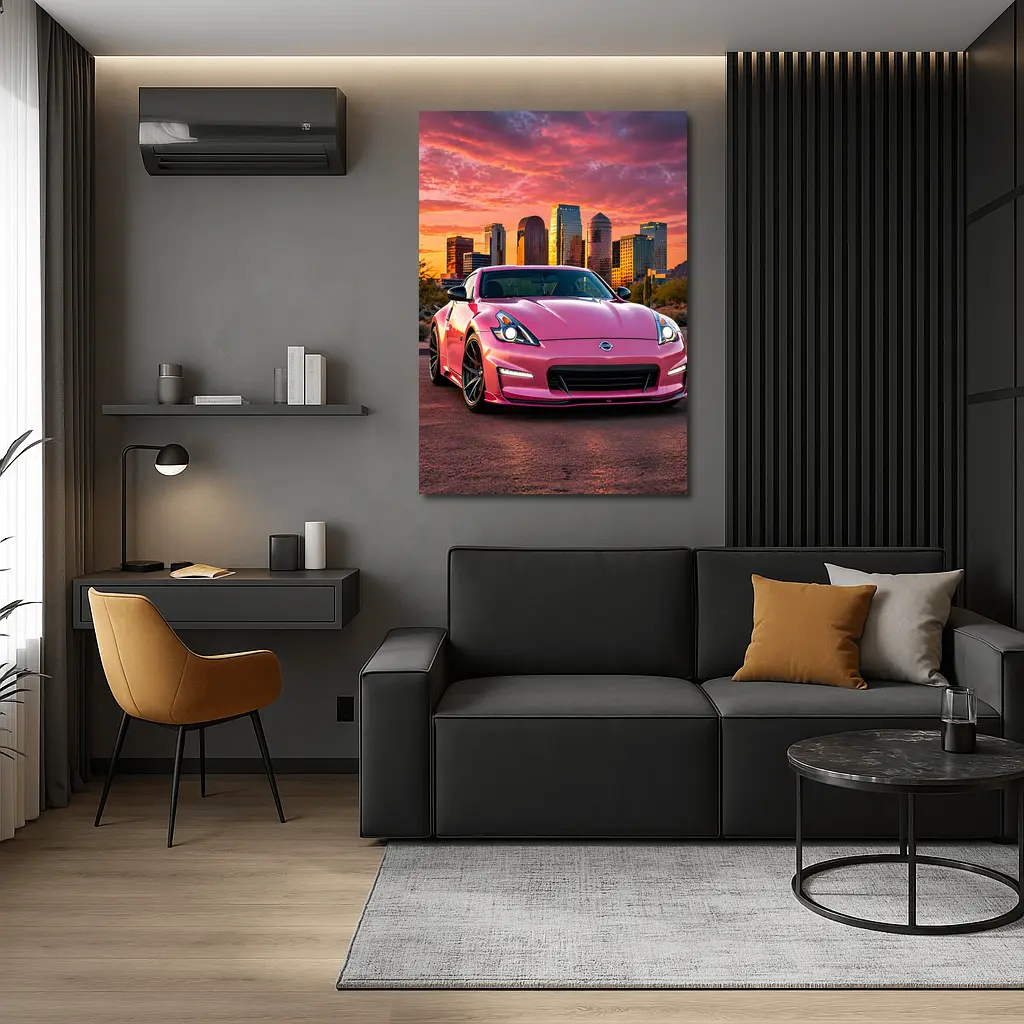 Pink Nissan 370Z City Sunset Sky – Wall Art