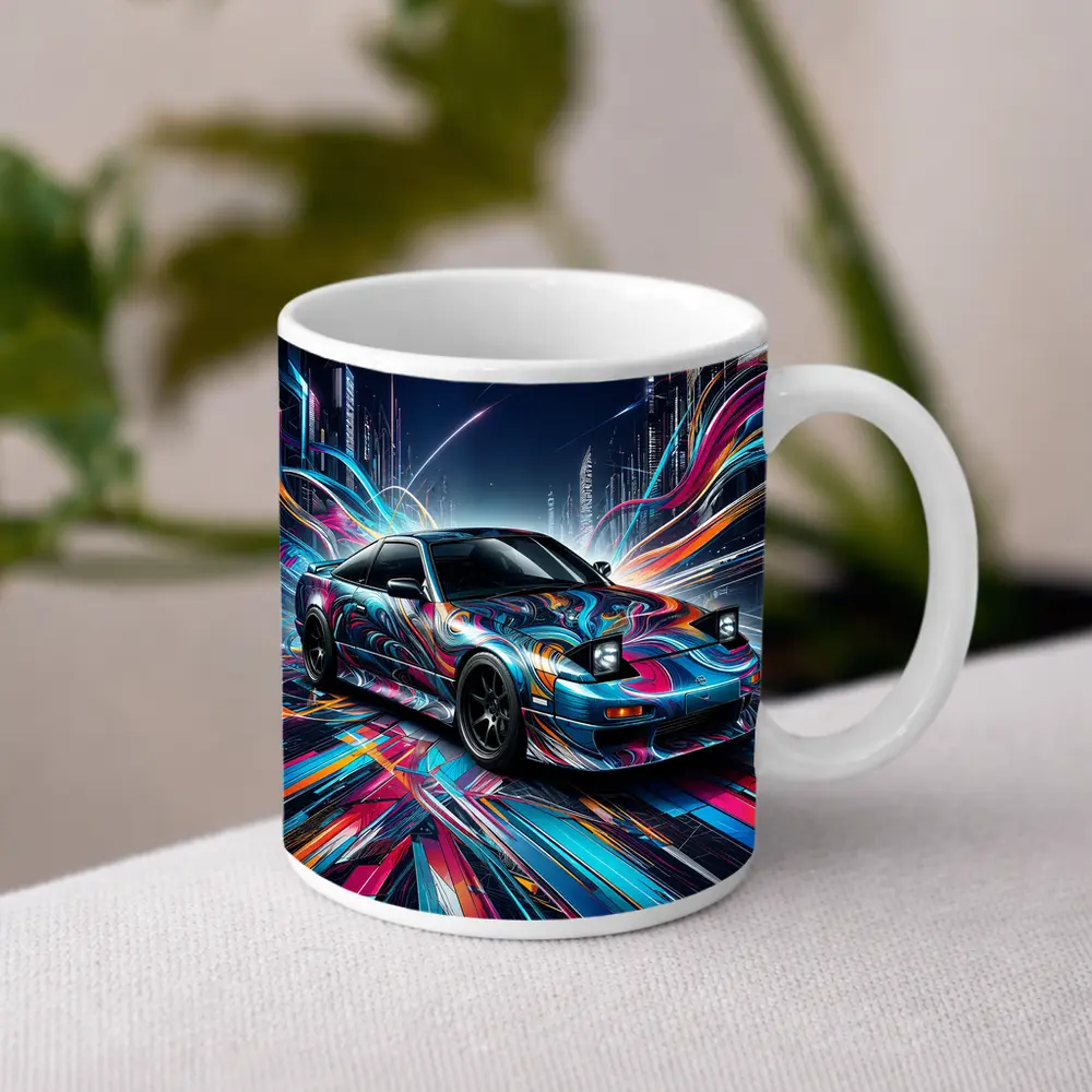 Nissan 240SX Neon Abstract City Night Art – Mugs