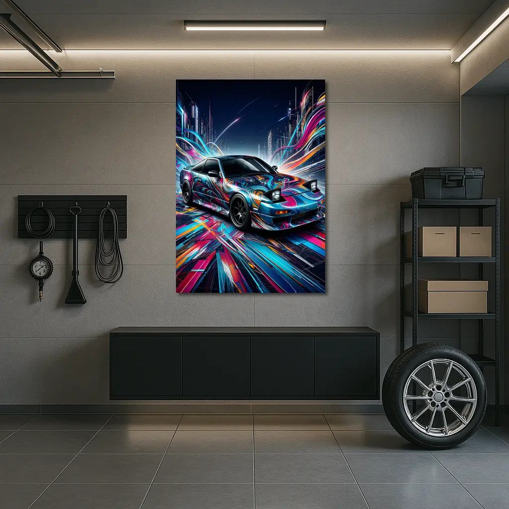 Nissan 240SX Neon Abstract City Night Art – Wall Art