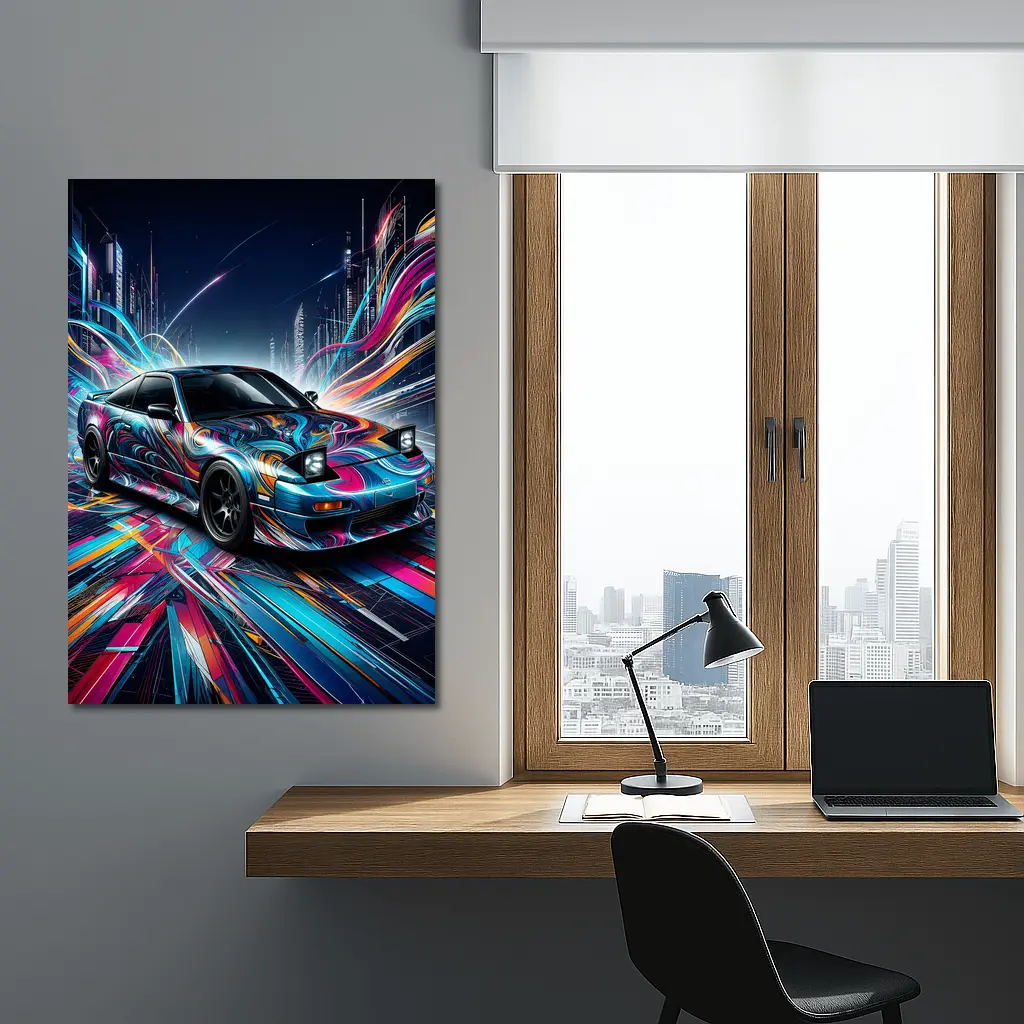 Nissan 240SX Neon Abstract City Night Art – Wall Art