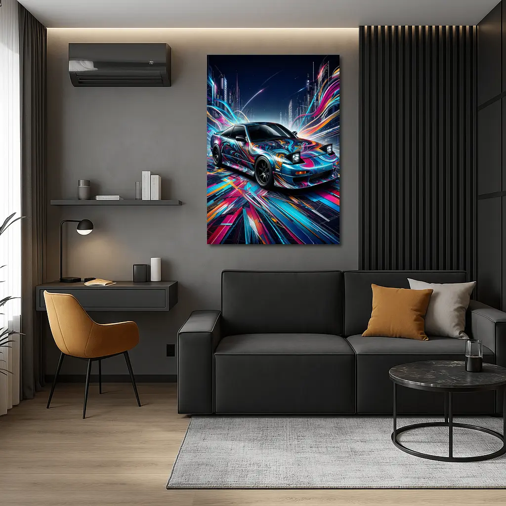 Nissan 240SX Neon Abstract City Night Art – Wall Art