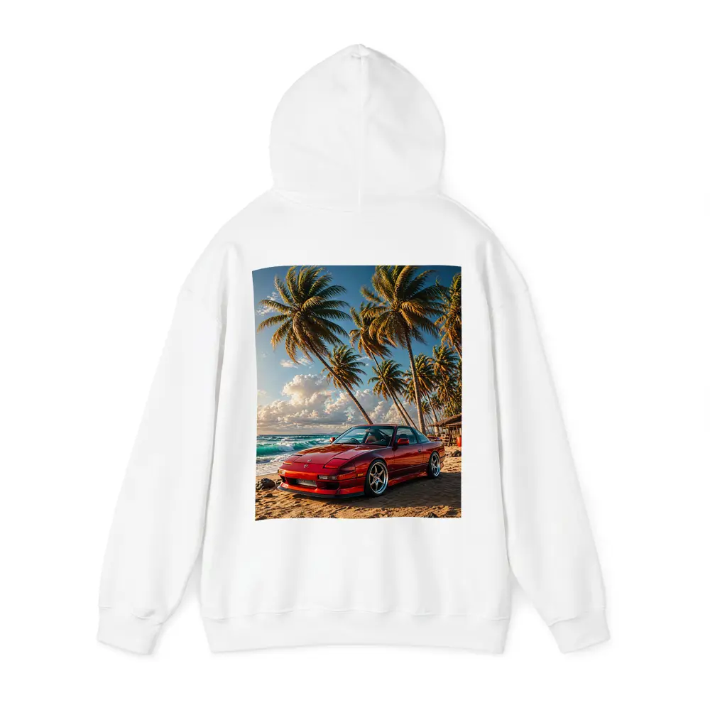 Nissan 240SX Red Car Beach Palm Trees – Hoodies