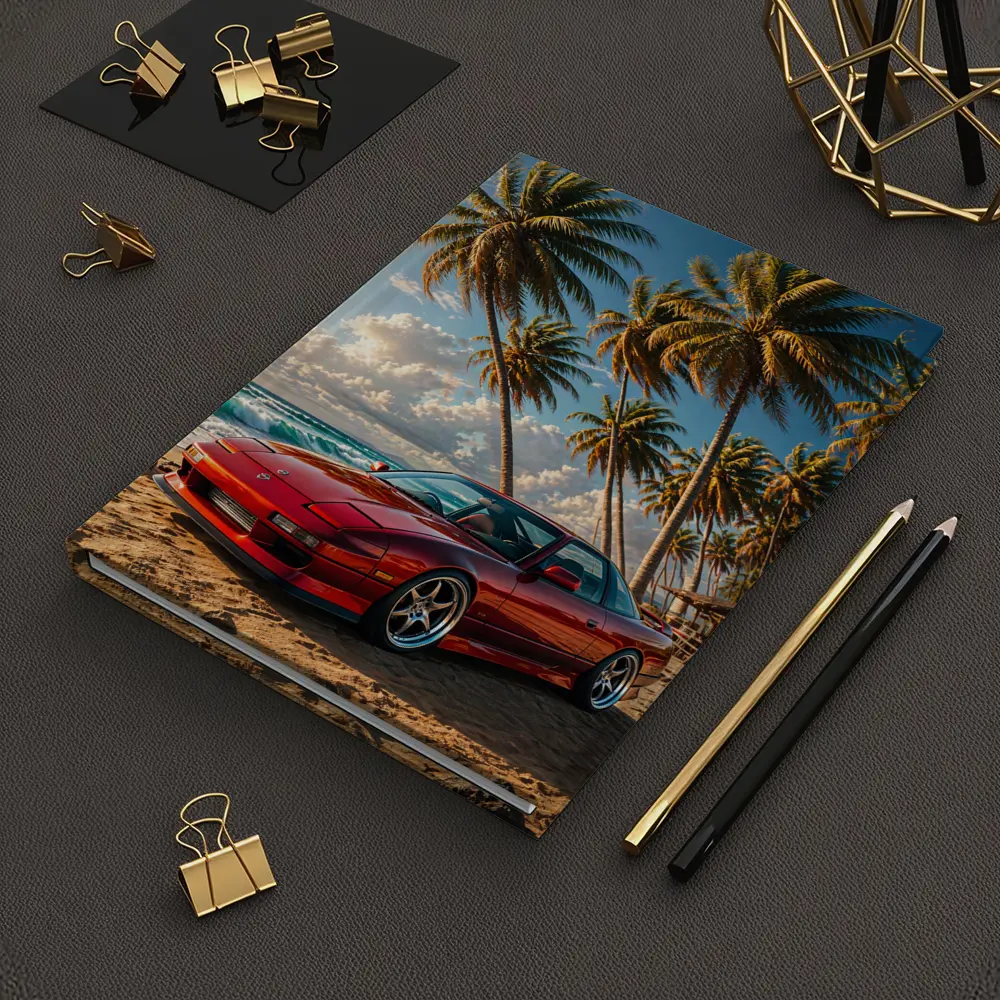 Nissan 240SX Red Car Beach Palm Trees – Notebooks