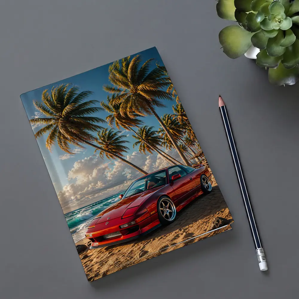 Nissan 240SX Red Car Beach Palm Trees – Notebooks