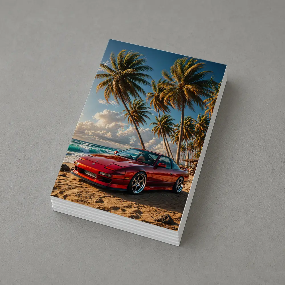 Nissan 240SX Red Car Beach Palm Trees – Postcards