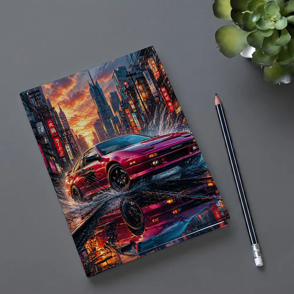 Nissan 240SX Red Rainy Tokyo City Street – Notebooks