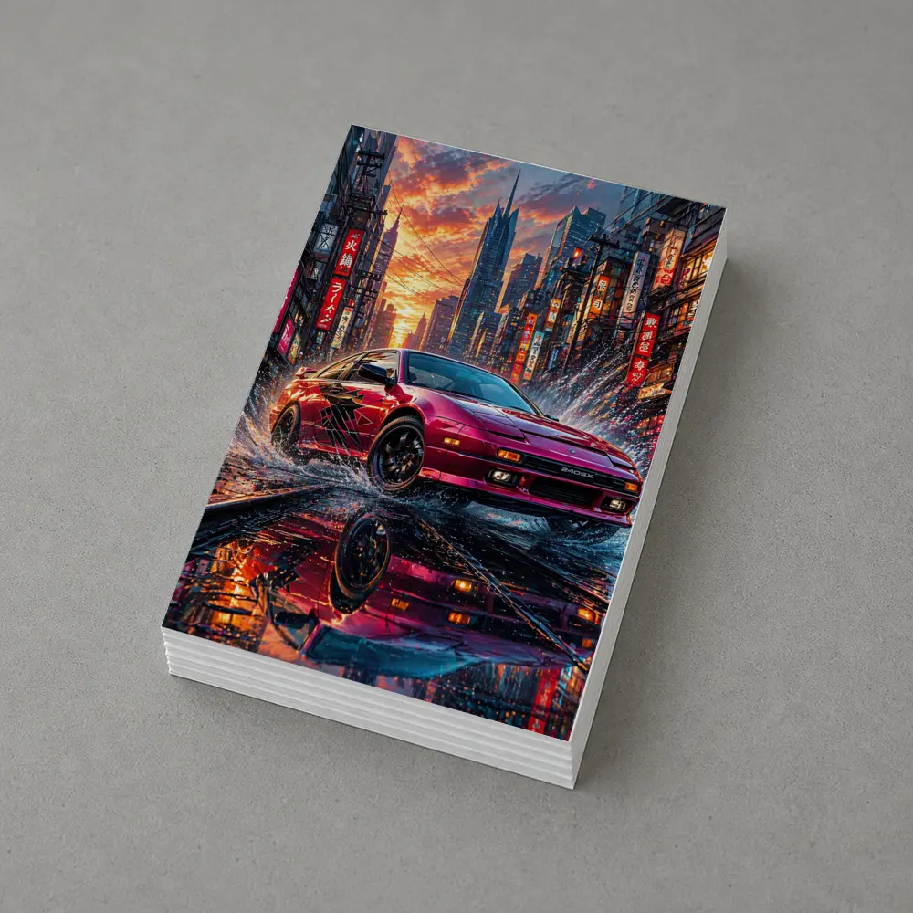 Nissan 240SX Red Rainy Tokyo City Street – Postcards