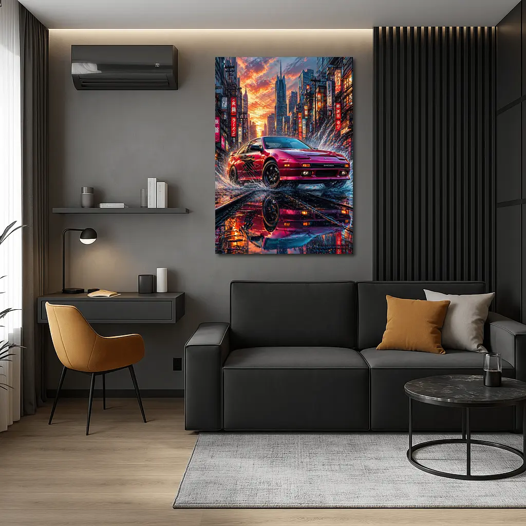 Nissan 240SX Red Rainy Tokyo City Street – Wall Art