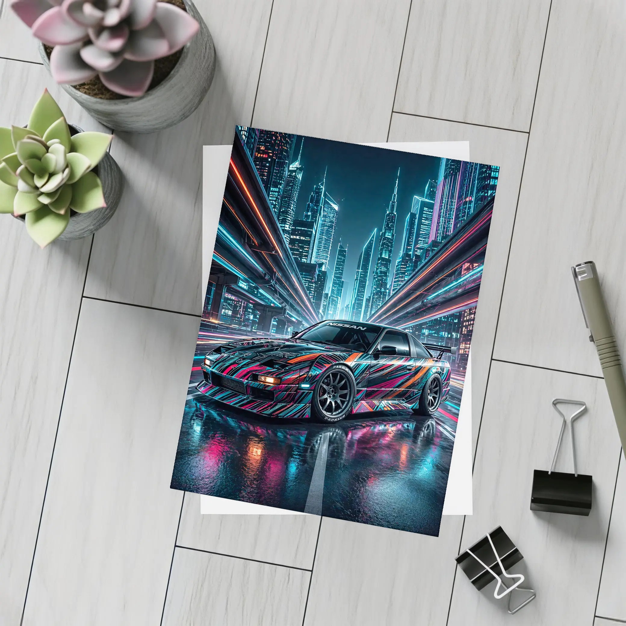 Nissan 240SX Custom Wrap Neon City Night – Postcards