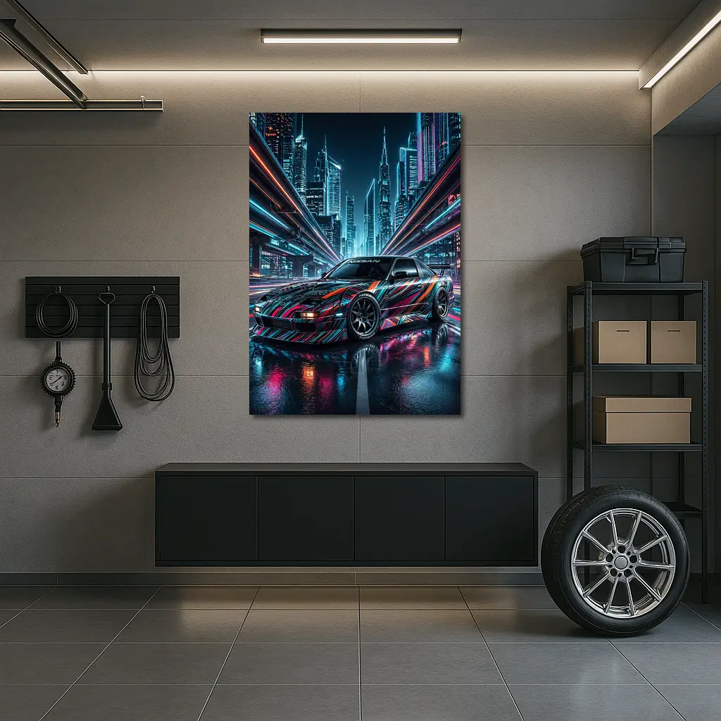 Nissan 240SX Custom Wrap Neon City Night – Wall Art