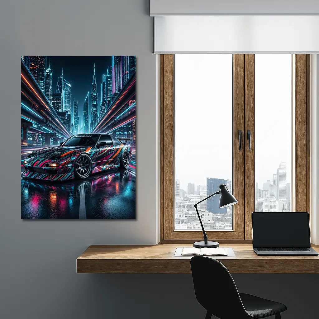 Nissan 240SX Custom Wrap Neon City Night – Wall Art