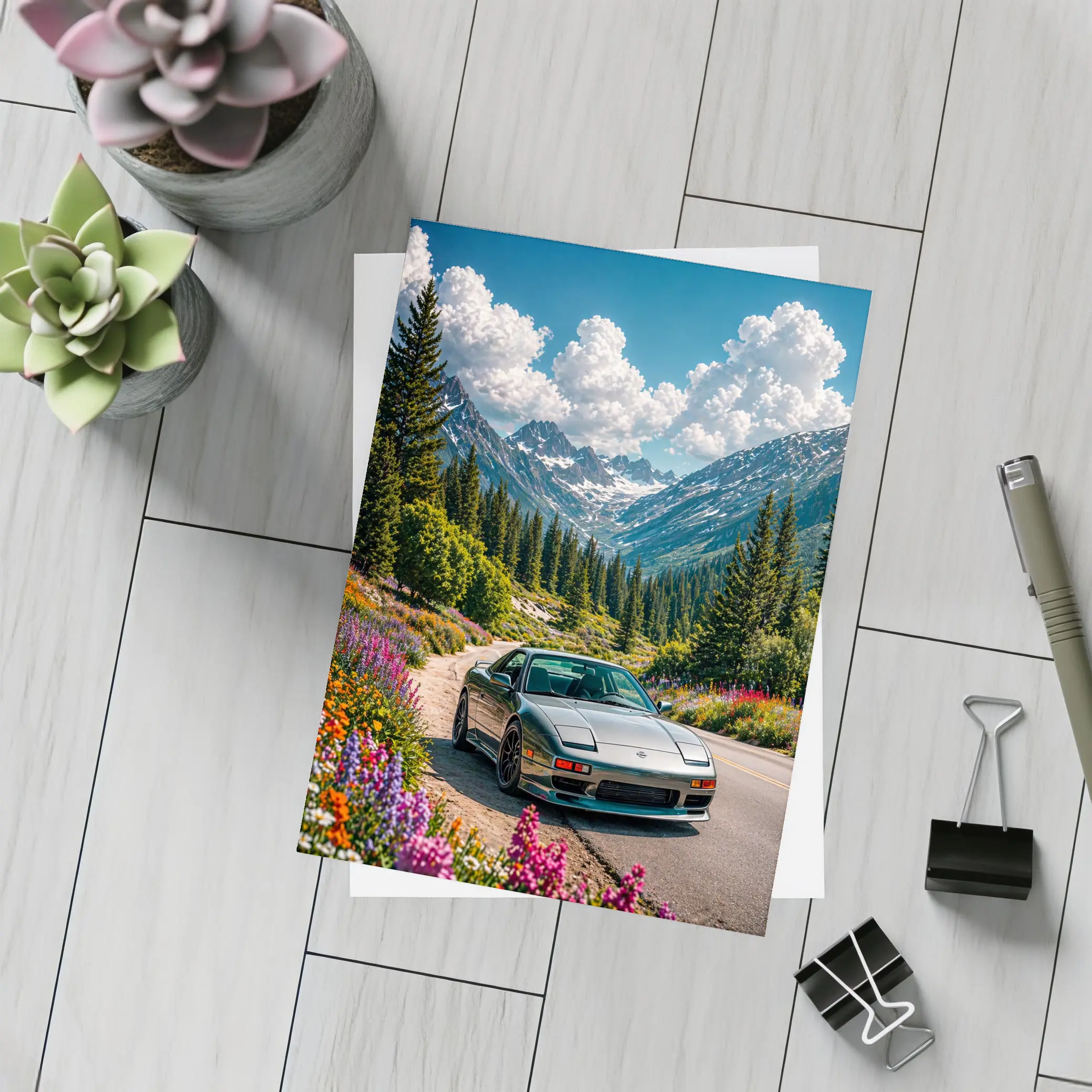 Nissan 240SX Mountain Road Wildflowers Drive – Postcards