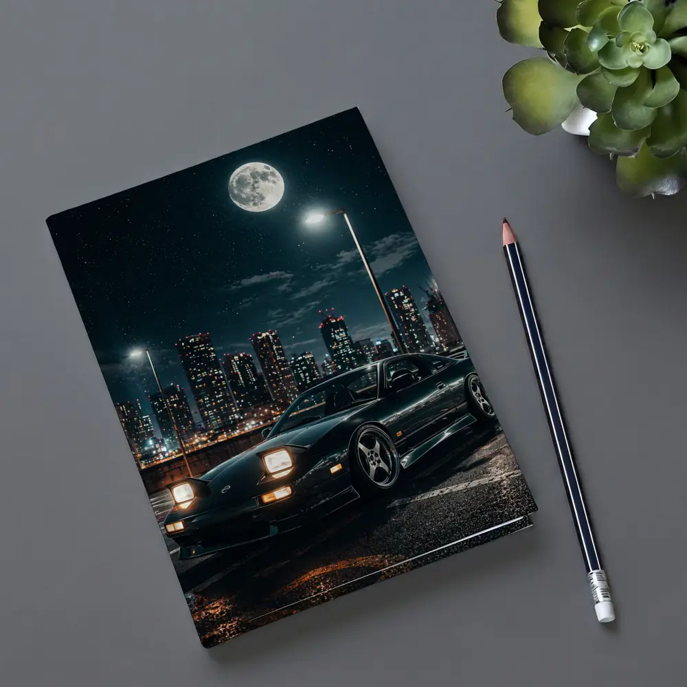 Nissan 240SX Night City Moonlit Scene – Notebooks