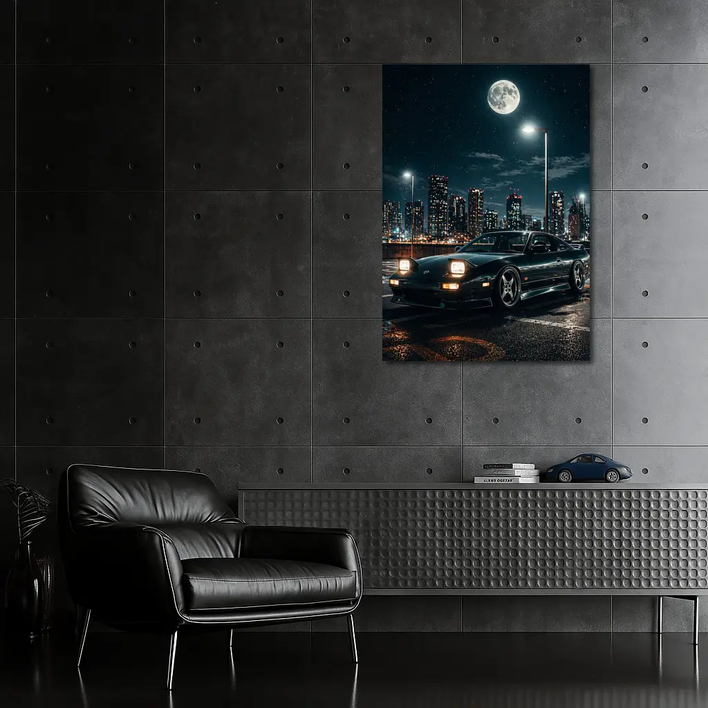 Nissan 240SX S13 Black Coupe Night City Full Moon – Wall Art